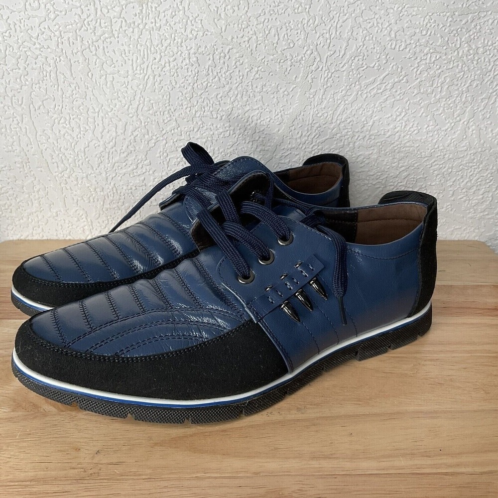 NWOB Fashion 3281 Blue/Black Lace Up Oxford Shoes Men 8.5 China‎ Leather/Suede